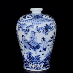 Nice Chinese Hand Painting Blue&white Porcelain Figure Mei Vase