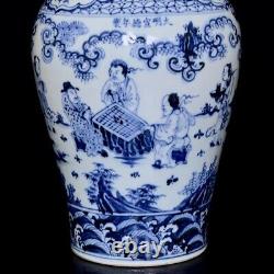 Nice Chinese Hand Painting Blue&white Porcelain Figure Mei Vase