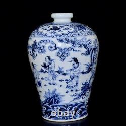 Nice Chinese Hand Painting Blue&white Porcelain Figure Mei Vase