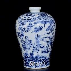 Nice Chinese Hand Painting Blue&white Porcelain Figure Mei Vase