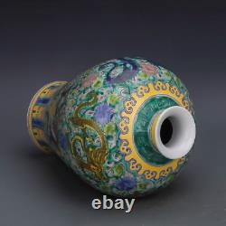 Nice Chinese Hand Painting Famille Rose Porcelain Nine Dragon Mei Vase