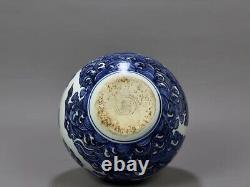 Nice Chinese Handmade Painting Blue White Porcelain Dragon Globular Shape Vase