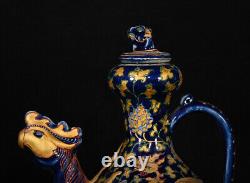 Nice Collectable Art Handmade Blue Glaze Porcelain Phoenix Teapot