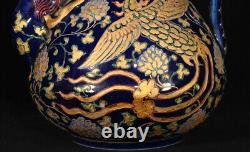 Nice Collectable Art Handmade Blue Glaze Porcelain Phoenix Teapot