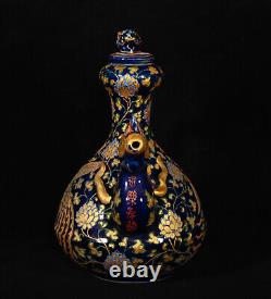 Nice Collectable Art Handmade Blue Glaze Porcelain Phoenix Teapot