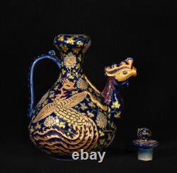 Nice Collectable Art Handmade Blue Glaze Porcelain Phoenix Teapot