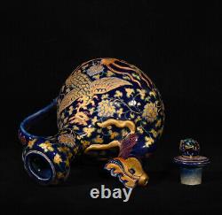 Nice Collectable Art Handmade Blue Glaze Porcelain Phoenix Teapot