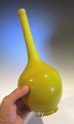 Old Antique Chinese Porcelain Crackle Glaze Chartreuse Yellow 12 Bottle Vase