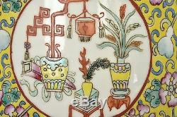 Old Chinese Famille Rose Jaune Porcelain Pot Planter Jardiniere Under Plate Mk
