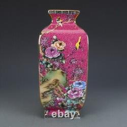 Old Chinese Porcelain Color painting flowers bird vase Qing Qianlong Mark 8123