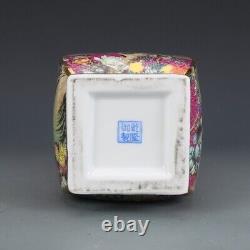 Old Chinese Porcelain Color painting flowers bird vase Qing Qianlong Mark 8123
