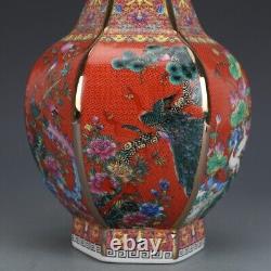 Old Chinese porcelain Color painting flowers bird vase Qing Qianlong Mark 912