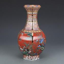 Old Chinese porcelain Color painting flowers bird vase Qing Qianlong Mark 912