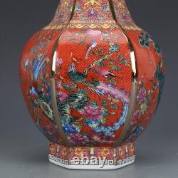 Old Chinese porcelain Color painting flowers bird vase Qing Qianlong Mark 912