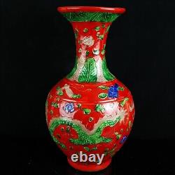 Old Chinese porcelain Enamel color painted Dragon Phoenix vase 6059