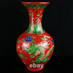 Old Chinese porcelain Enamel color painted Dragon Phoenix vase 6059