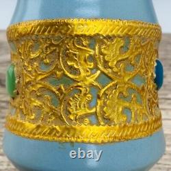 Old Chinese porcelain Ru porcelain covered with gold inlaid gem handmade vase 28