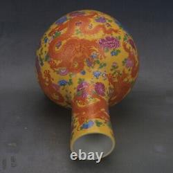 Old Chinese porcelain Yellow glaze color Painted dragon pattern vase Kangxi Mark