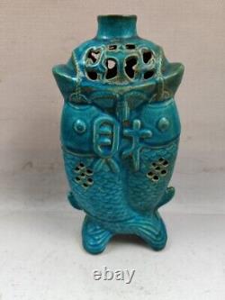 Old Chinese porcelain ceramic kiln handmade double fish vase 507