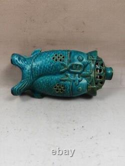 Old Chinese porcelain ceramic kiln handmade double fish vase 507