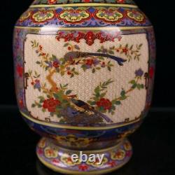 Old Chinese porcelain gilt Enamel Hand Painted flowers bird double ear vase 9025