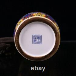 Old Chinese porcelain gilt Enamel Hand Painted flowers bird double ear vase 9025