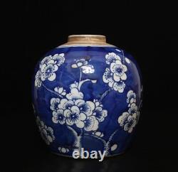 Old Signed Antique Chinese Blue & White Porcelain Pot with plum blossom