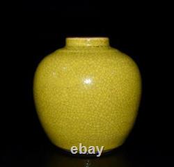 Old Yellow Galze Chinese Porcelain Jar Pot St1215