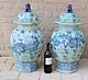 Pair Huge 25.5 Old Chinese Porcelain Ceramic Blue White Dragon Celadon Vases