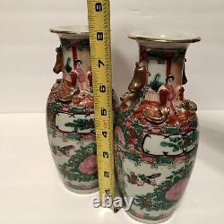 PAIR of Antique Chinese Canton Mandarin Vases Famille Rose Court Scene Porcelain