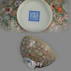 PRoC Period Chinese Porcelain Jingdezhen Eggshell Bowl Millefleur Marked