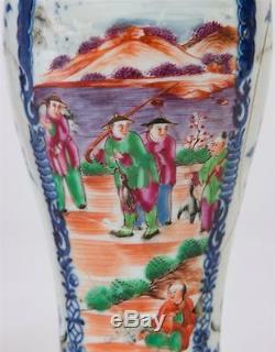 Pair 18th c. Chinese Export Porcelain Vases Blue & White Fitzhugh Famille Rose