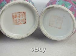 Pair 19th C Chinese Porcelain Nyonya Straits Peranakan Pink Ground Phoenix Vases