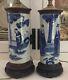 Pair 19th C. Antique Chinese Blue & White Porcelain Vases As Lamps Export