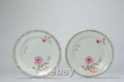 Pair Antique 18th C Chinese Porcelain Desert Plate Dish Famille Rose Qing period