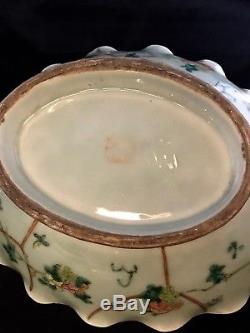 Pair Antique Chinese Famille Rose Celadon Porcelain Footed Dish Bowl Dish