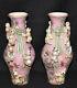 Pair Antique Chinese Fertility Vases Pink Hand Painted Porcelain Vases Red Mark