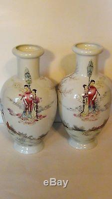Pair Antique Chinese Porcelain Famille Rose Ovoid Vases With Quan-yin Portrayal