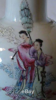 Pair Antique Chinese Porcelain Famille Rose Ovoid Vases With Quan-yin Portrayal