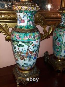 Pair Antique Chinese Porcelain Vases Mounted as Lamps Exceptional Quality