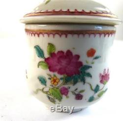 Pair Antique Chinese Qing Qianlong Famille Rose Porcelain Custard Cups