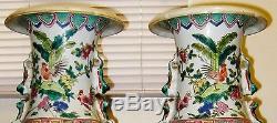 Pair Antique Huge Chinese Poly-Chrome Hand Painting Porcelain Vase, 19th C, NR