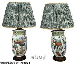 Pair Antique Qing Chinese Export Chinoiserie Famille Verte Porcelain Vase Lamps