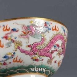 Pair Chinese Antique Famille Rose Porcelain Dragon Bow