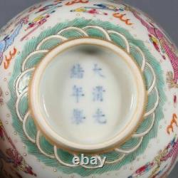 Pair Chinese Antique Famille Rose Porcelain Dragon Bow