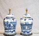 Pair Chinese Blue And White Porcelain Table Lamps Kangxi Ginger Urn Lights