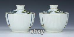 Pair Chinese Famille Rose Lidded Porcelain Bowls