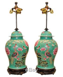 Pair Chinese Famille Rose Porcelain Vases as Table Lamps