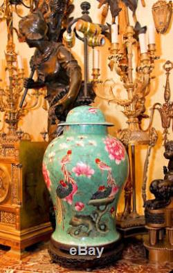 Pair Chinese Famille Rose Porcelain Vases as Table Lamps