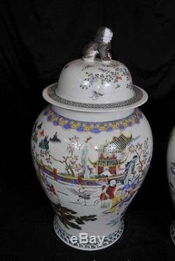 Pair Chinese Qianlong Ginger Urns Vases Jars Qing Pottery Porcelain